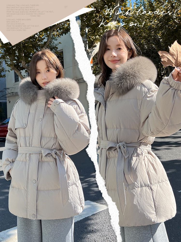 Women's Mid-length Fox Fur Collar Down Jacket