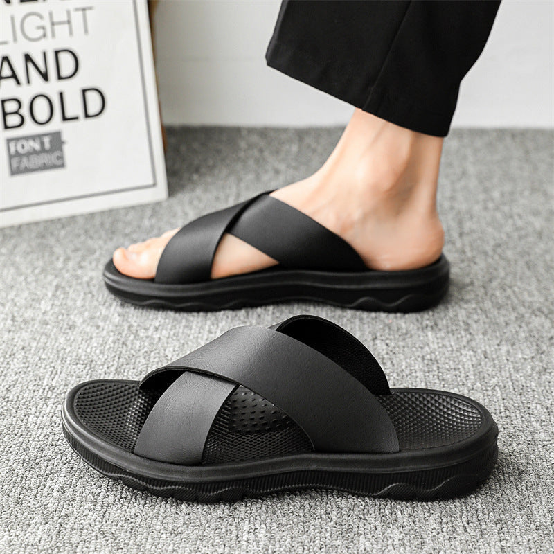 Leather Cross Plus Size Beach Casual Slippers Men