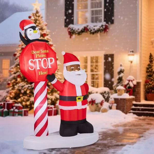 8.2FT Lighted Christmas Inflatable Decoration, Inflatable Black Santa & Road Sign, Funny Blow Up Yard Decorations With Built-in LED Lights For Holiday Party Front Yard Lawn Garden Decor - The Premium