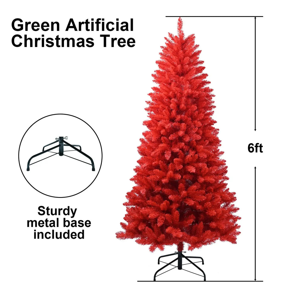 6-Foot Red Artificial Christmas Tree Halloween Tree With Metal Foldable Stand, Full Artificial Christmas Tree With 804 Branch Tips, Easy To Assemble, Indoor Holiday Decoration - The Premium