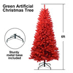 6-Foot Red Artificial Christmas Tree Halloween Tree With Metal Foldable Stand, Full Artificial Christmas Tree With 804 Branch Tips, Easy To Assemble, Indoor Holiday Decoration - The Premium