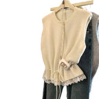 Lace Edge Stitching Soft Glutinous Lace-up Waist-tight Short Temperament Vest