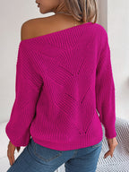 Casual Hollow Out Off-Shoulder Lantern Sleeve Sweater