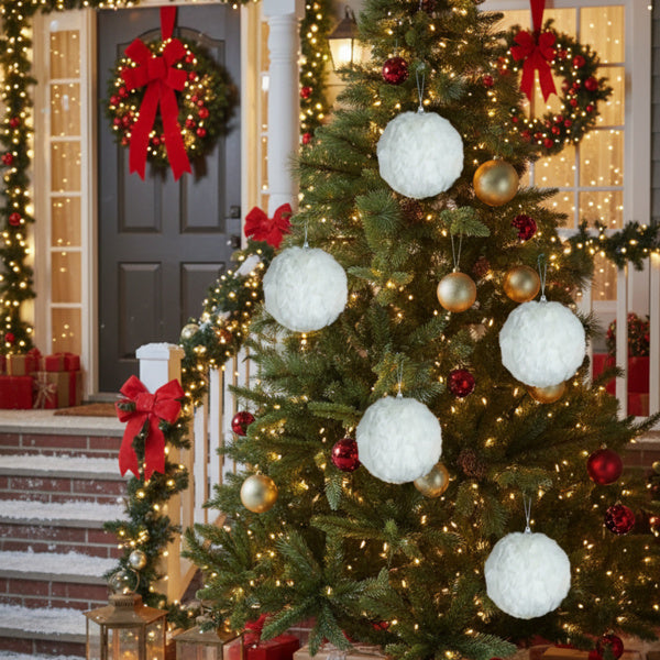 6PCS Set Christmas Ball Ornaments Cream Ruffle Hanging Decorations For Xmas Tree Holiday Home Decor FBA Shipment - The Premium