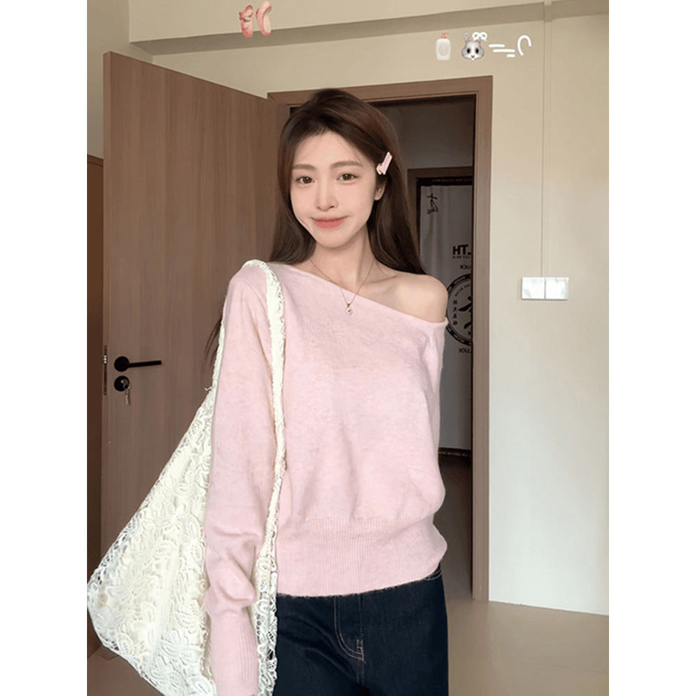 Fashion Korean-style Off-shoulder Top Versatile Temperament Sweater