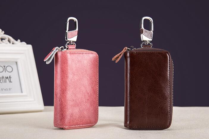 Multifunctional zipper leather key case