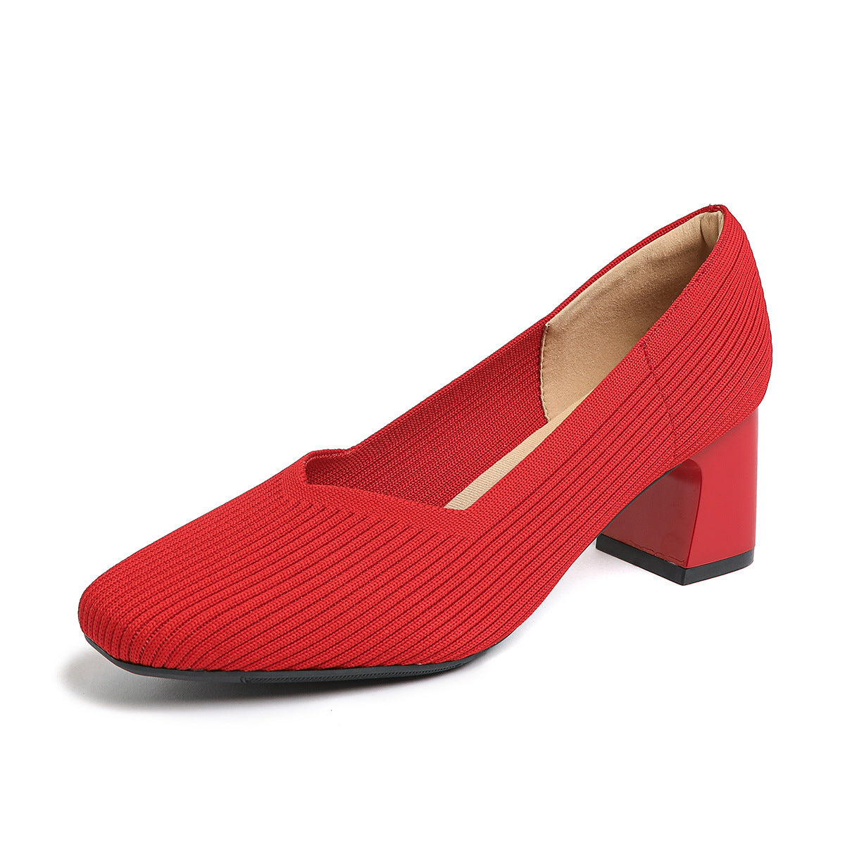 Women's Thick Head Stiletto Knitted Shoes Comfortable And Breathable For Commuting Versatile