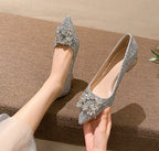 Silver French Style Mid Heel Ladies New Square Buckle Large Size Plus Sizes Pumps