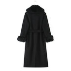 Big Fur Collar Belt Wool Coat Long Jacket