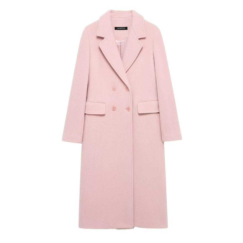 Fashionable Temperamental All-match Blended Double-breasted Long Lapel Coat Jacket