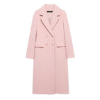 Fashionable Temperamental All-match Blended Double-breasted Long Lapel Coat Jacket
