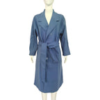 Blue Waist-tie Mid-length Women's Wool Coat