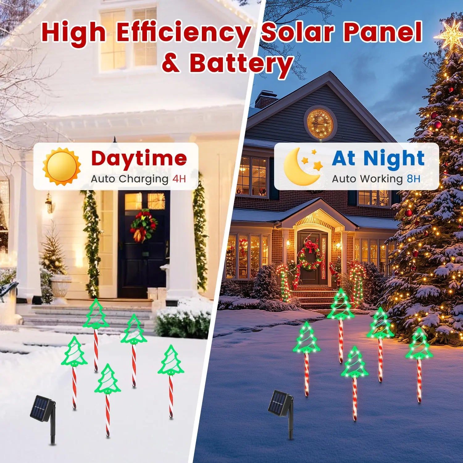 Deer Or Tree Options 5Packs Christmas Outdoor Pathway Light With 8 Modes IP44 Waterproof Xmas Decoration Stake Light Tree Candy Light For Garden Lawn Porch Yard Driveway - The Premium