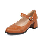 Preppy Style Round Toe Buckle Mid Heel Plus Size Women's Shoes