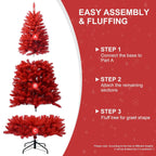 6-Foot Red Artificial Christmas Tree Halloween Tree With Metal Foldable Stand, Full Artificial Christmas Tree With 804 Branch Tips, Easy To Assemble, Indoor Holiday Decoration - The Premium