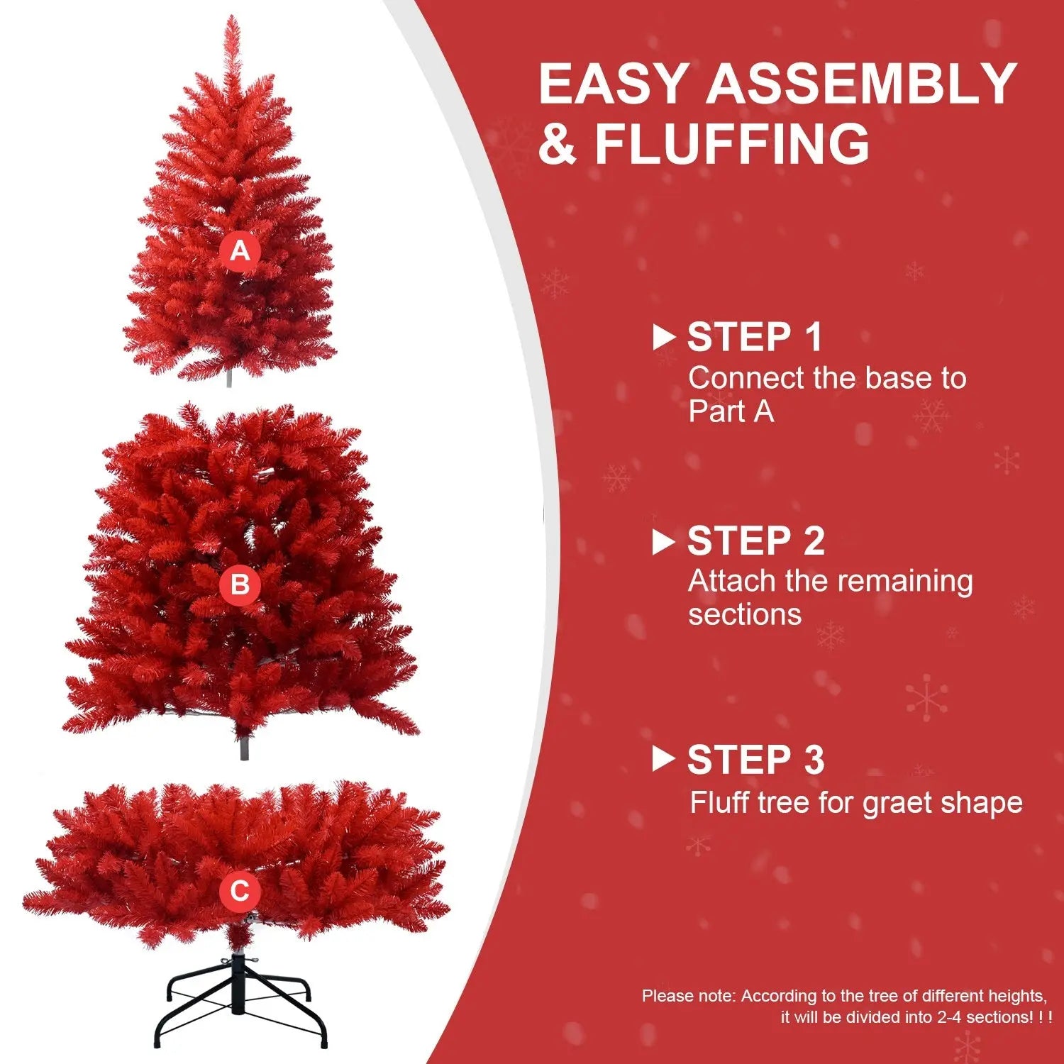 6-Foot Red Artificial Christmas Tree Halloween Tree With Metal Foldable Stand, Full Artificial Christmas Tree With 804 Branch Tips, Easy To Assemble, Indoor Holiday Decoration - The Premium