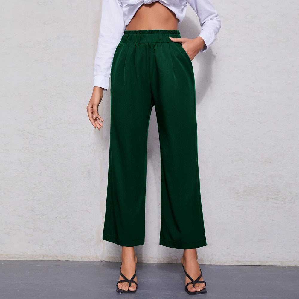Women's Slim Waist Straight Leg Cropped Casual Pants