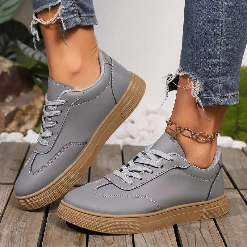 New Casual Fashion Running Women's Korean-style Flat Lace-up White Shoes