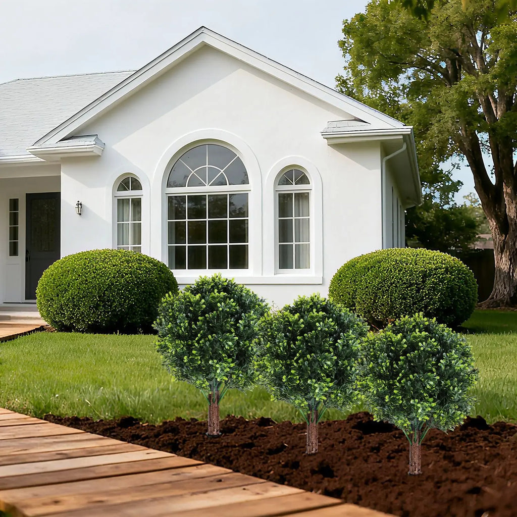 2 Packs Faux Boxwood Ball Trees Artificial Peanut Topiary Tree UV Resistant Artificial Shrubs Fake Plants Evergreen Artificial Bush With Ground Spike For Indoor Outdoor Front Porch Garden - The Premium