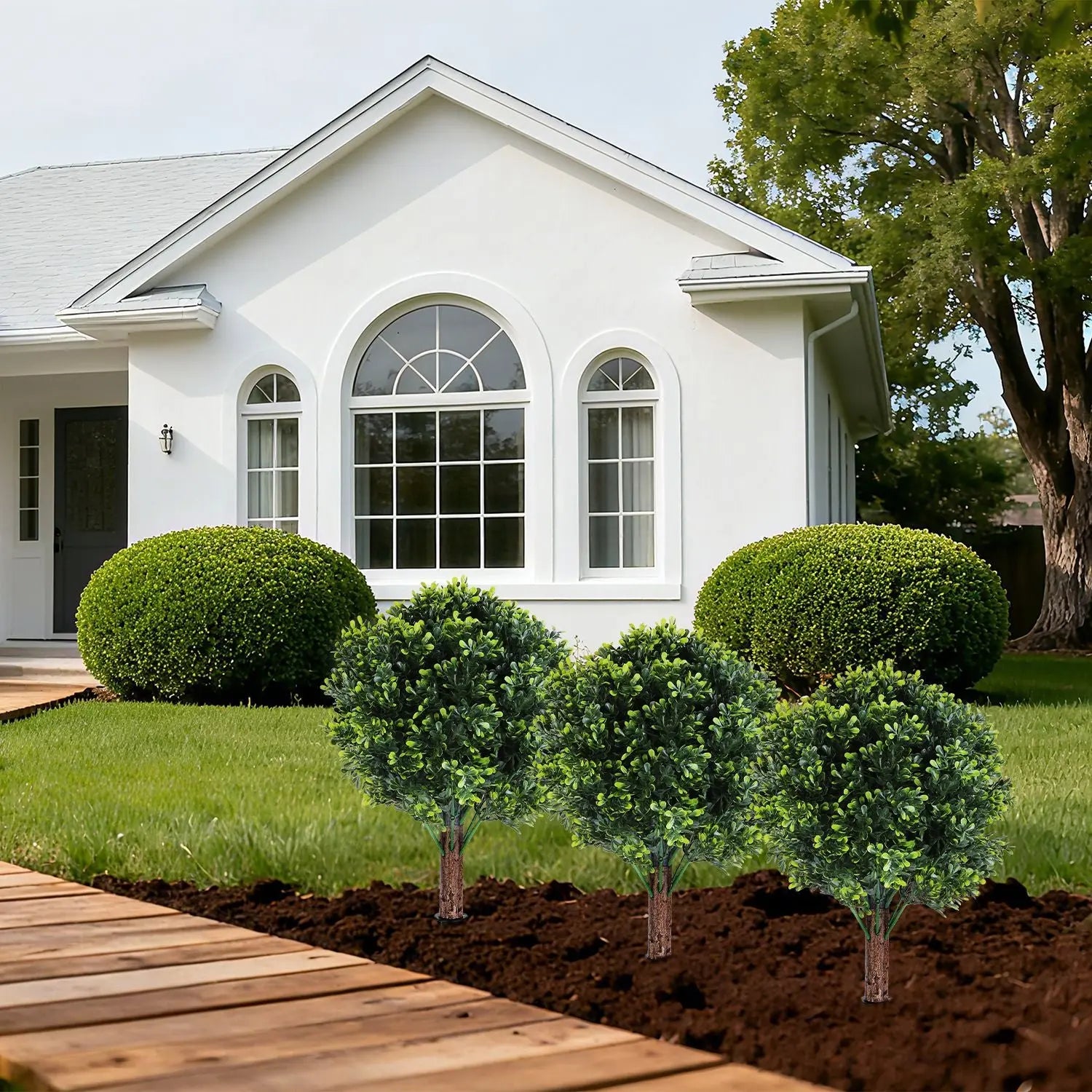 2 Packs Faux Boxwood Ball Trees Artificial Peanut Topiary Tree UV Resistant Artificial Shrubs Fake Plants Evergreen Artificial Bush With Ground Spike For Indoor Outdoor Front Porch Garden - The Premium