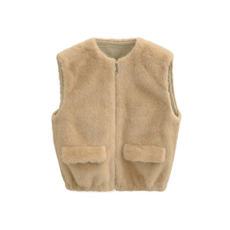 Women's Faux Fur Zipper Waistcoat
