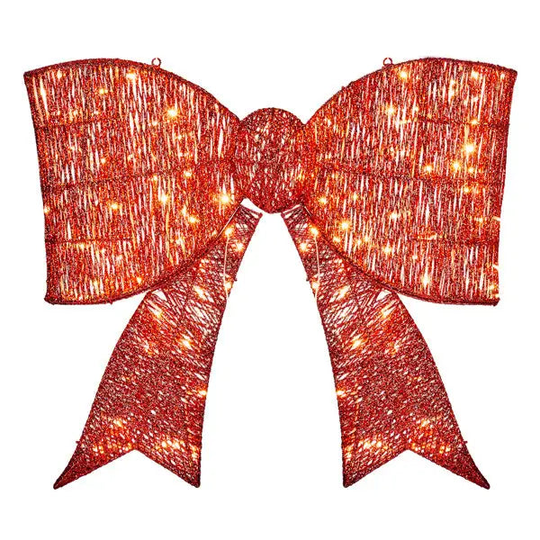 Pre-lit Outdoor Giant Bowknot Christmas Decoration, Lighted Metal Frame With 124 Warm White LED Lights, For Front Door Gate Wall Indoor Outdoor Holiday Party, Red - The Premium