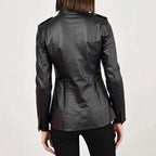 Women's Stand Collar Long Sleeve Distressed Fashion Leather Jacket Coat