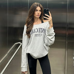 American-style Retro Shoulder Sweater Letter Print Long Sleeve