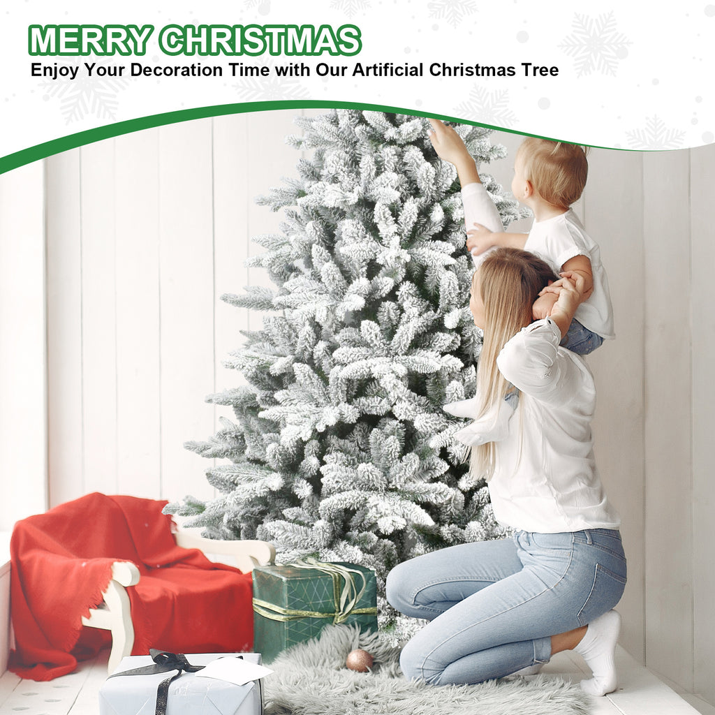 7ft PVC And PE Flocked Hinged Tree, Eco-friendly And Fire-resistant Artificial Christmas Tree, New Material Traditional Christmas Tree Suitable For Holidays, Parties, Offices, And Home Living