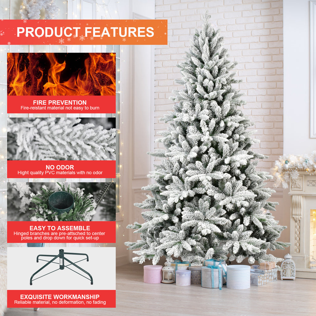 7ft PVC And PE Flocked Hinged Tree, Eco-friendly And Fire-resistant Artificial Christmas Tree, New Material Traditional Christmas Tree Suitable For Holidays, Parties, Offices, And Home Living