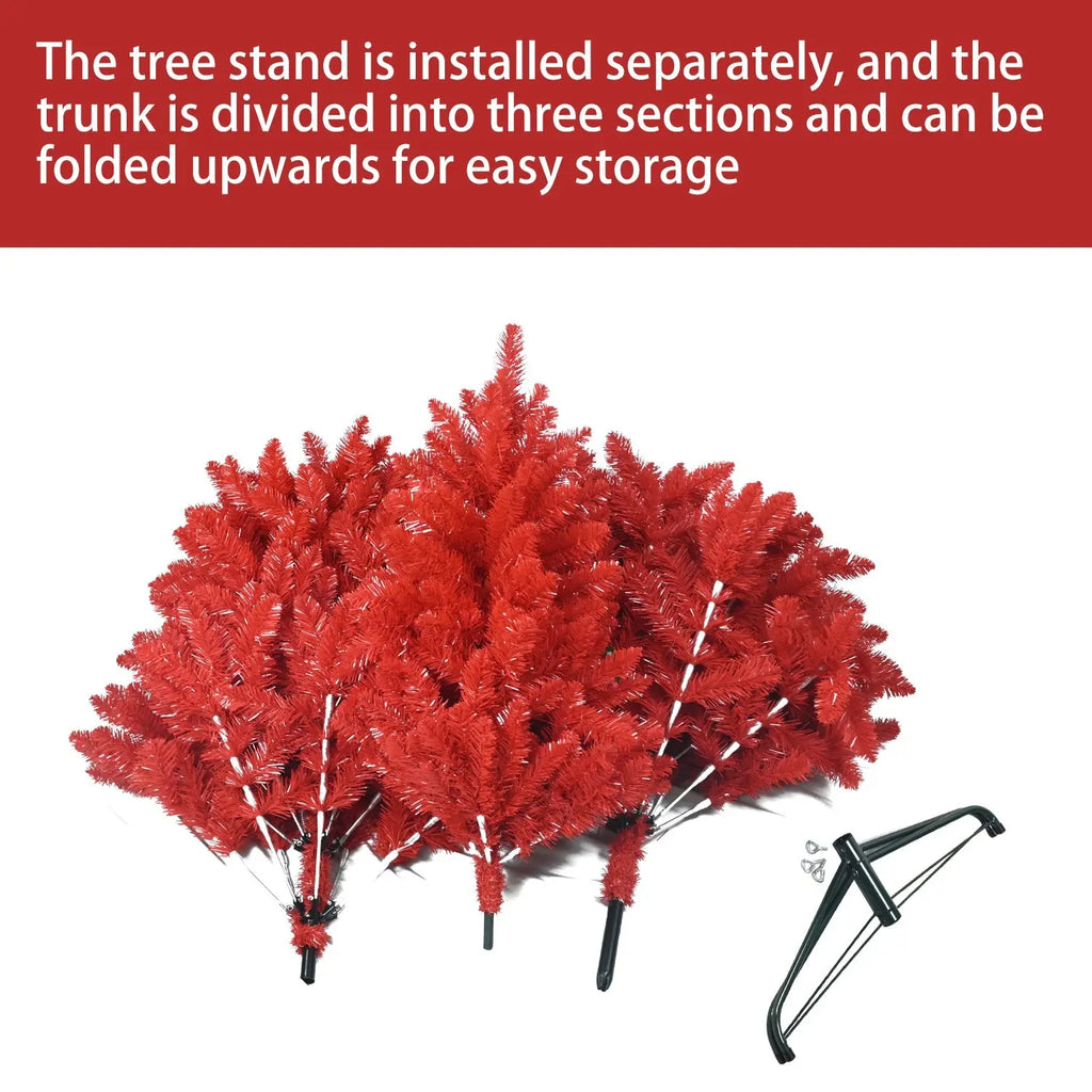 6-Foot Red Artificial Christmas Tree Halloween Tree With Metal Foldable Stand, Full Artificial Christmas Tree With 804 Branch Tips, Easy To Assemble, Indoor Holiday Decoration - The Premium