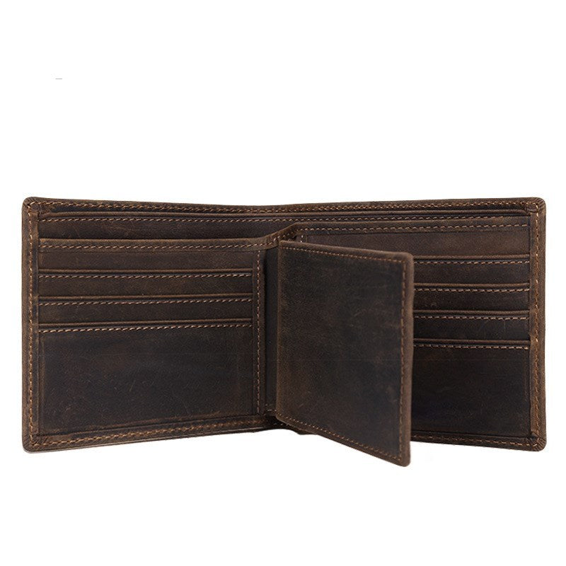 Vintage Crazy Horse Leather Handmade Short Strap Wallet