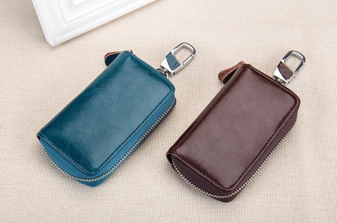 Multifunctional zipper leather key case