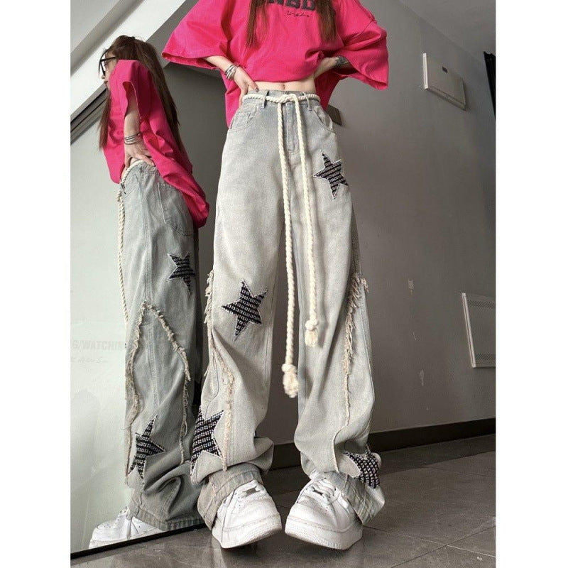 Retro Star Jeans Women's Straight Wide-leg Pants