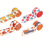 4 Rolls 20 Yards Thanksgiving Day Fall Autumn Wired Edge Ribbon Pumpkin Leaves Wired Ribbon Gingham Ribbon For Thanksgiving Decorations Party Gift Wrapping Craft DIY Project