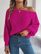 Casual Hollow Out Off-Shoulder Lantern Sleeve Sweater