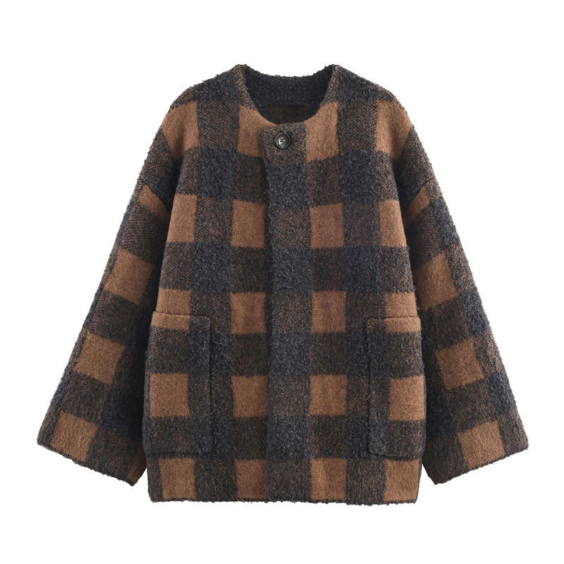 Autumn Women's Plaid Knitted Coat