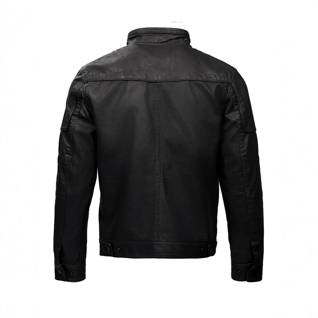 Men's PU Leather Coat Casual Stand Collar Motorcycle Jacket