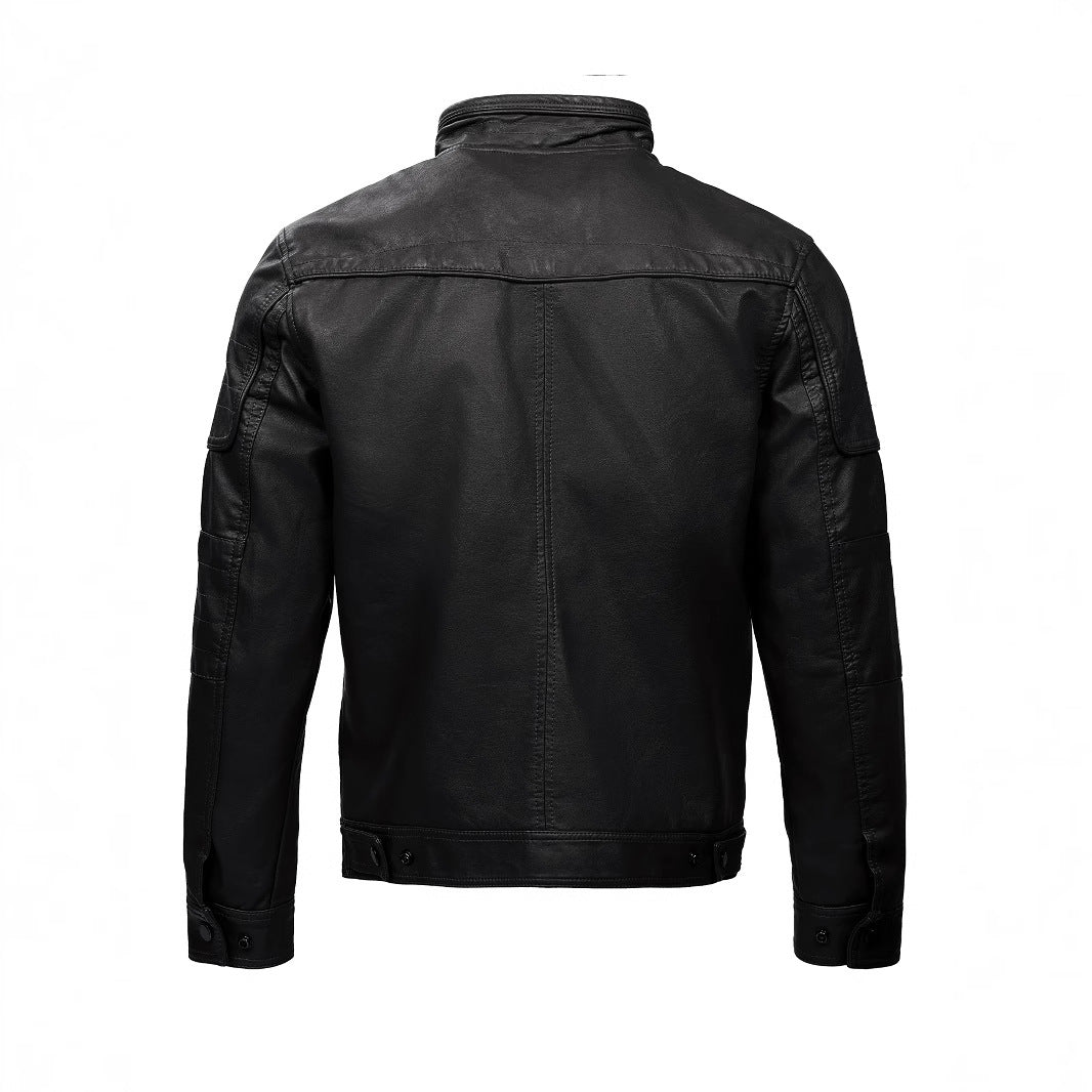 Men's PU Leather Coat Casual Stand Collar Motorcycle Jacket