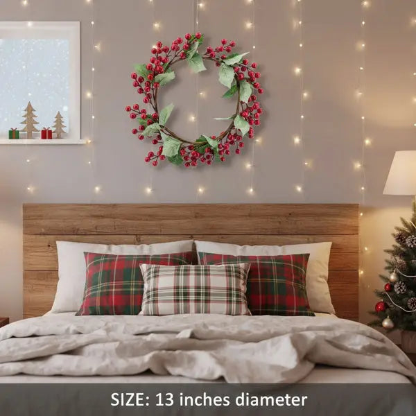 3PCS Set Christmas Door Wreath With Pine Cones & Greenery 13 Red Berry Holly Wreath For Holiday Home Decor FBA Shipment - The Premium