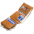 Casual Retro First Layer Cowhide Three-fold Buckle Coin Purse Short Money