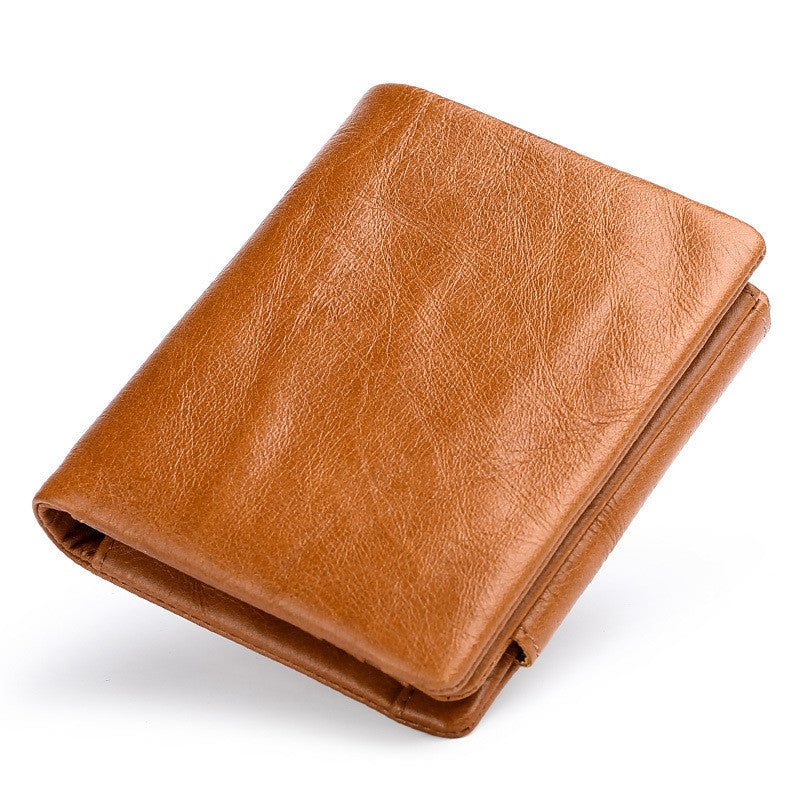 Casual Retro First Layer Cowhide Three-fold Buckle Coin Purse Short Money