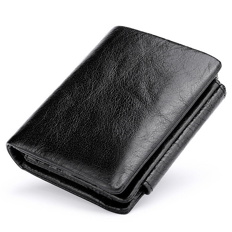 Casual Retro First Layer Cowhide Three-fold Buckle Coin Purse Short Money