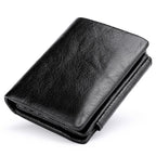 Casual Retro First Layer Cowhide Three-fold Buckle Coin Purse Short Money