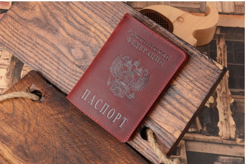 Passport Holder Layer Cowhide Retro Boarding Pass Wallet Card Case Passport Book