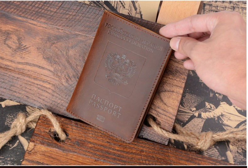 Passport Holder Layer Cowhide Retro Boarding Pass Wallet Card Case Passport Book