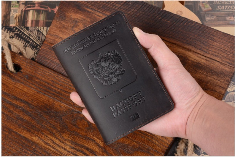 Passport Holder Layer Cowhide Retro Boarding Pass Wallet Card Case Passport Book