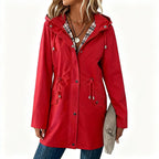 Ladies Hooded Drawstring Nipped-waist Plaid Coat