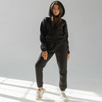 Casual Fleece-lined Hooded Sweatshirt And Pants Two-piece Set