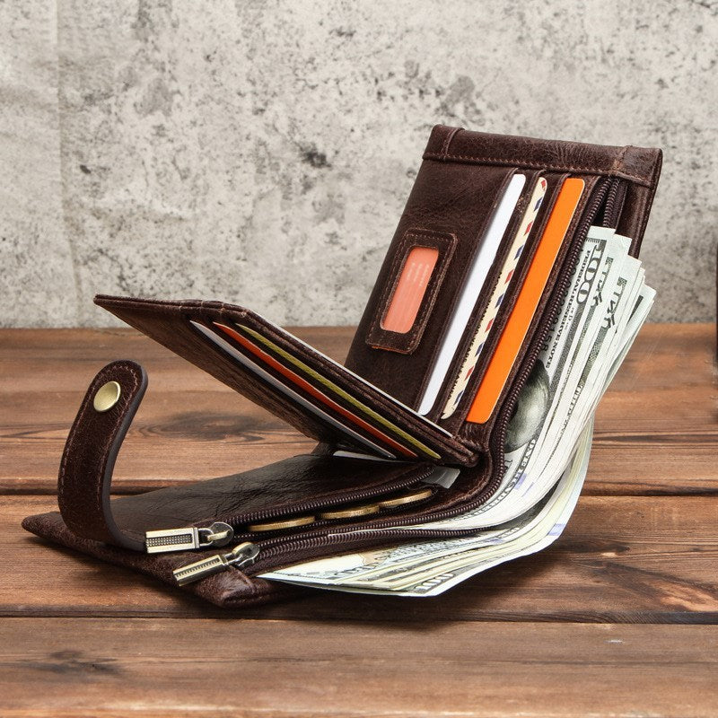 RFID anti-theft brush leather trendy men's wallet
